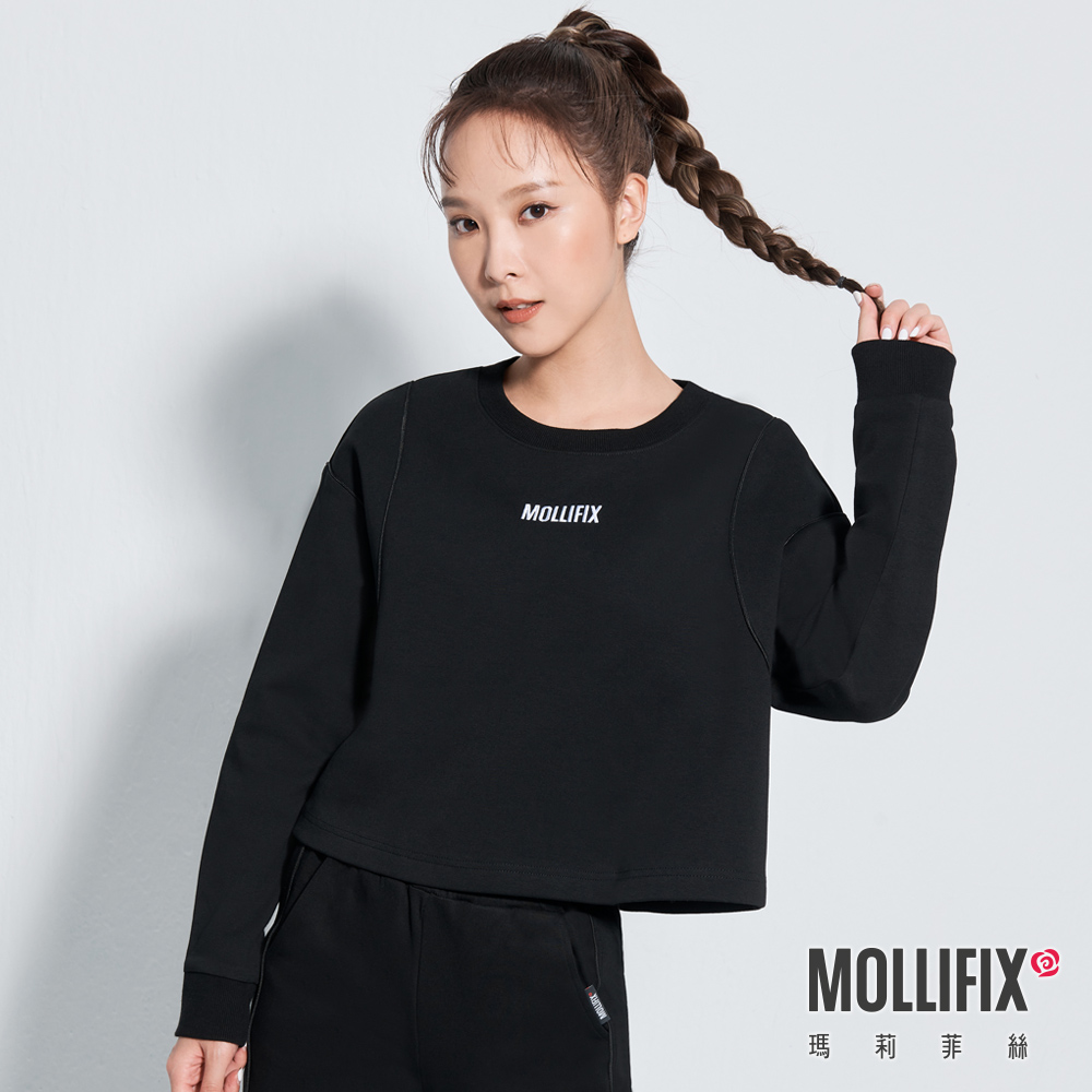 MOLLIFIX 圓領短版鑲邊長袖上衣
