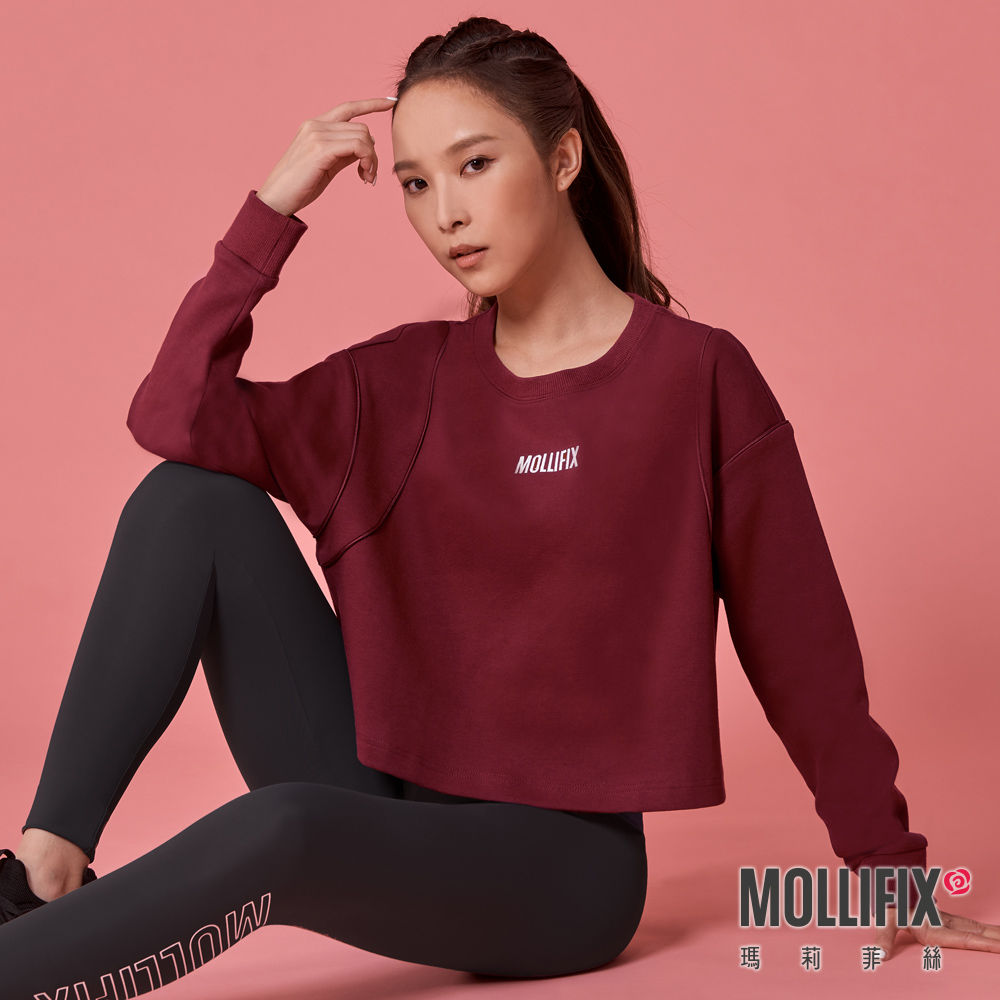 MOLLIFIX 圓領短版鑲邊長袖上衣