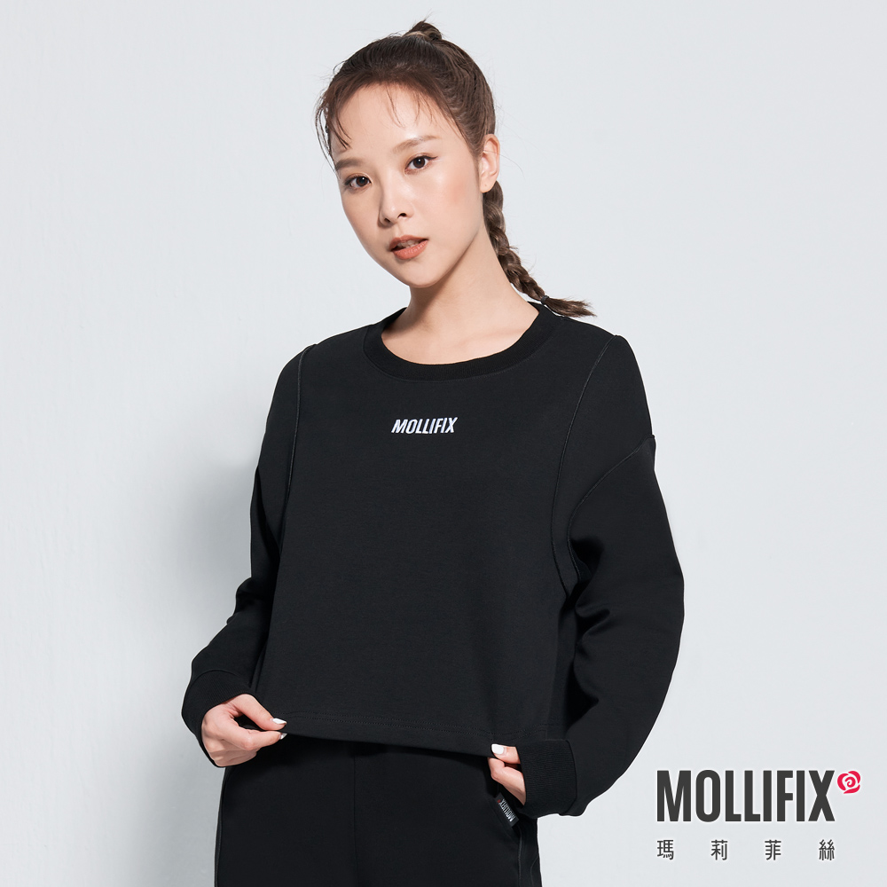 MOLLIFIX 圓領短版鑲邊長袖上衣