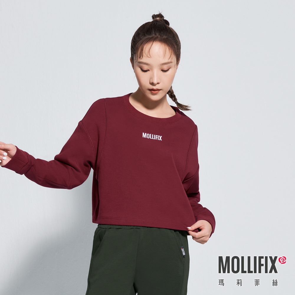 MOLLIFIX 圓領短版鑲邊長袖上衣