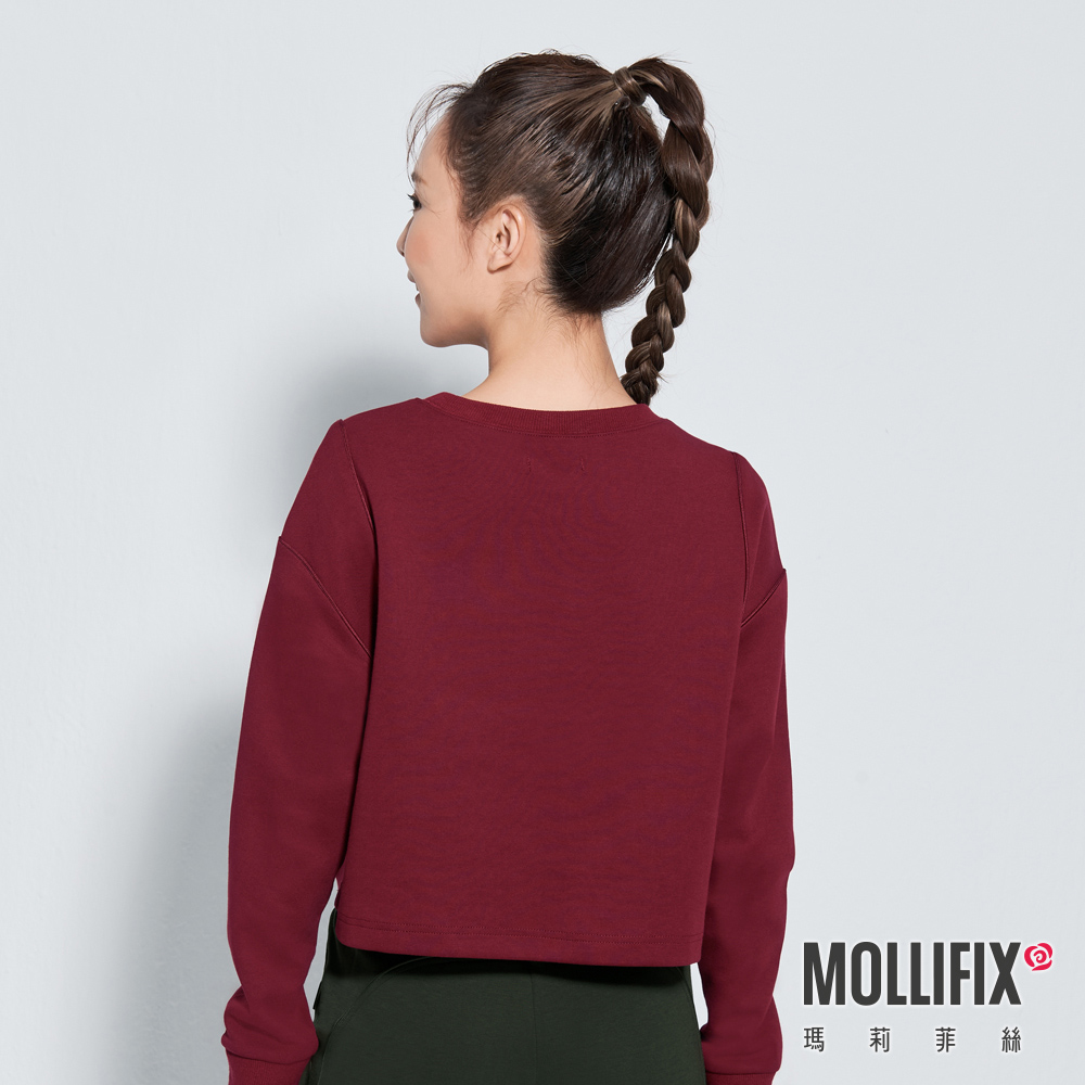 MOLLIFIX 圓領短版鑲邊長袖上衣