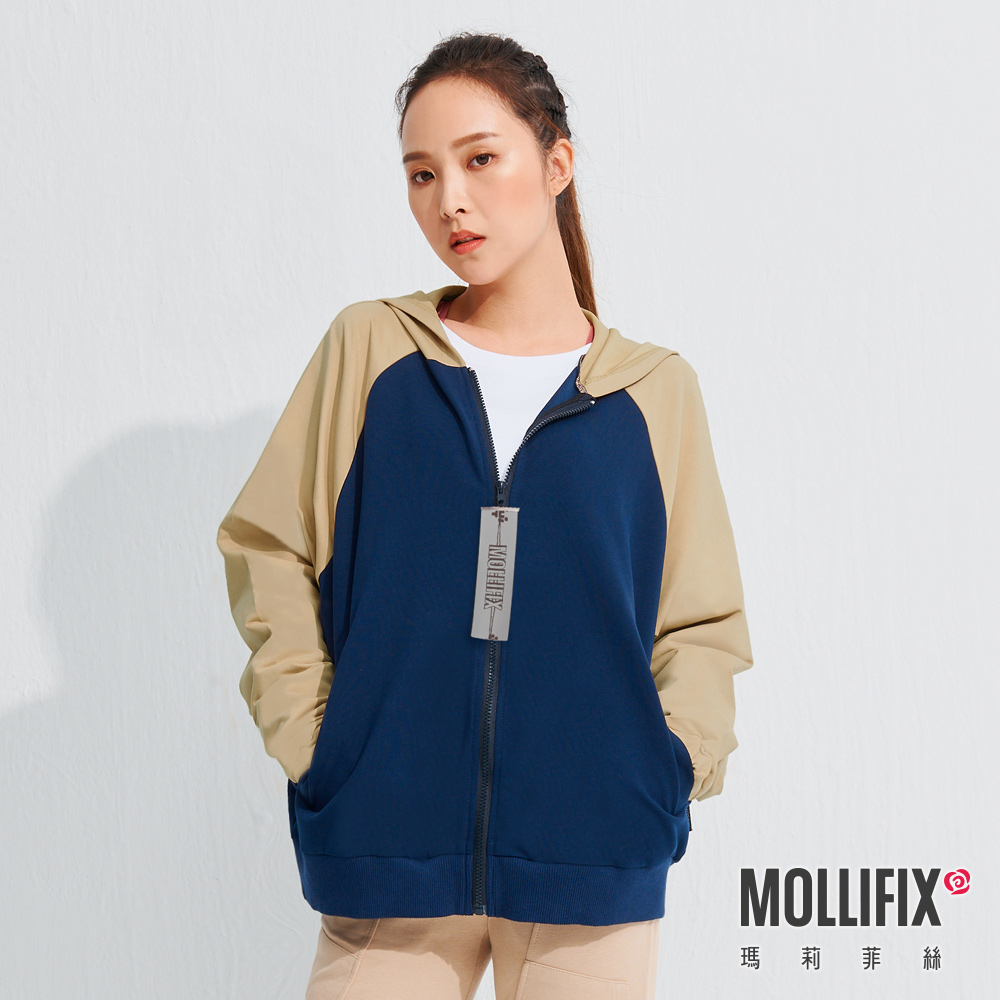 MOLLIFIX 撞色連帽棒球外套