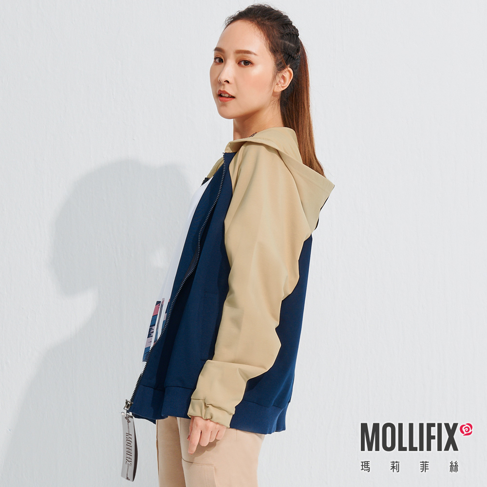MOLLIFIX 撞色連帽棒球外套