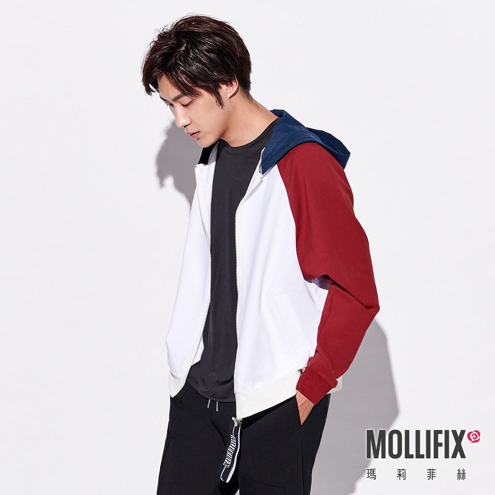 MOLLIFIX 撞色連帽棒球外套