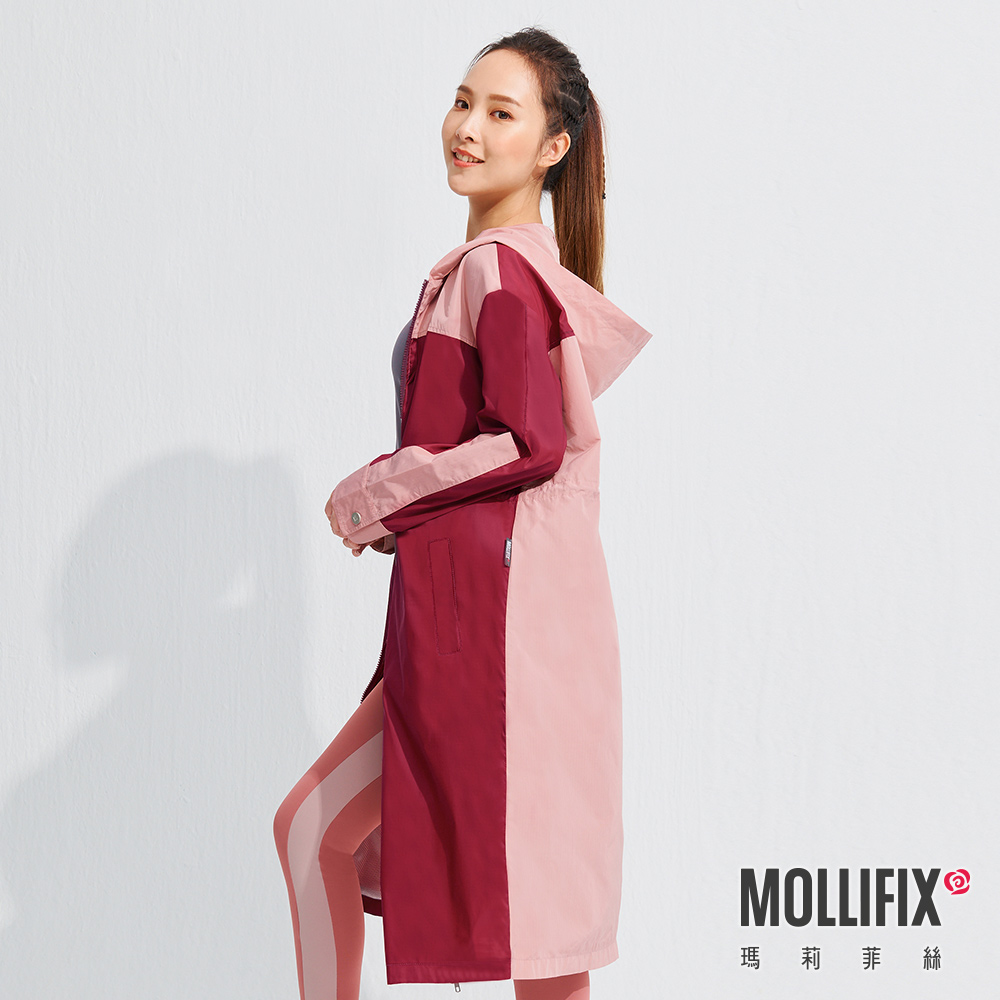 MOLLIFIX 撞色連帽長版風衣外套