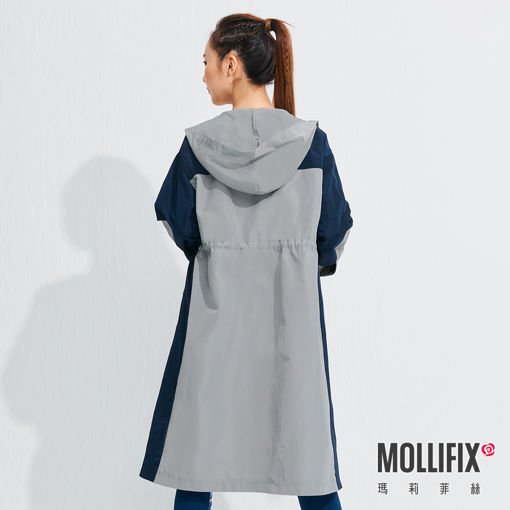MOLLIFIX 撞色連帽長版風衣外套
