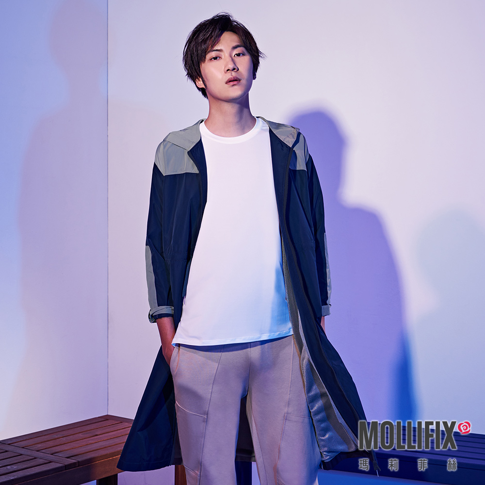 MOLLIFIX 撞色連帽長版風衣外套