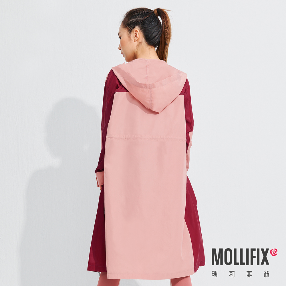 MOLLIFIX 撞色連帽長版風衣外套
