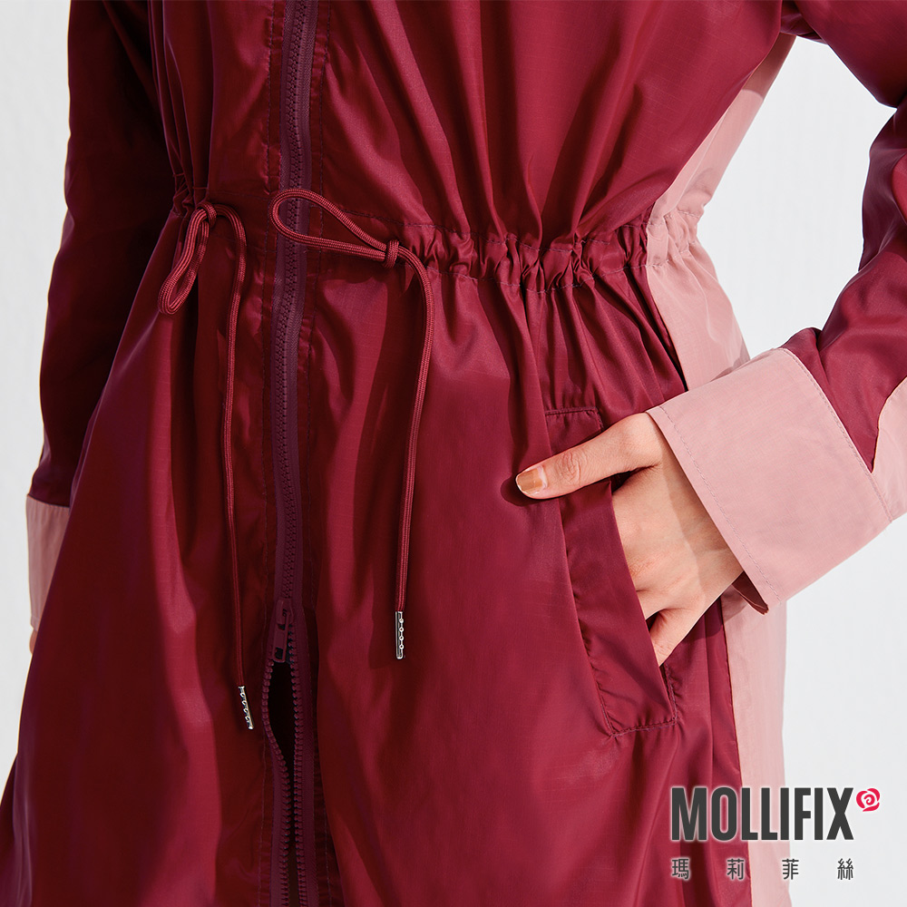 MOLLIFIX 撞色連帽長版風衣外套