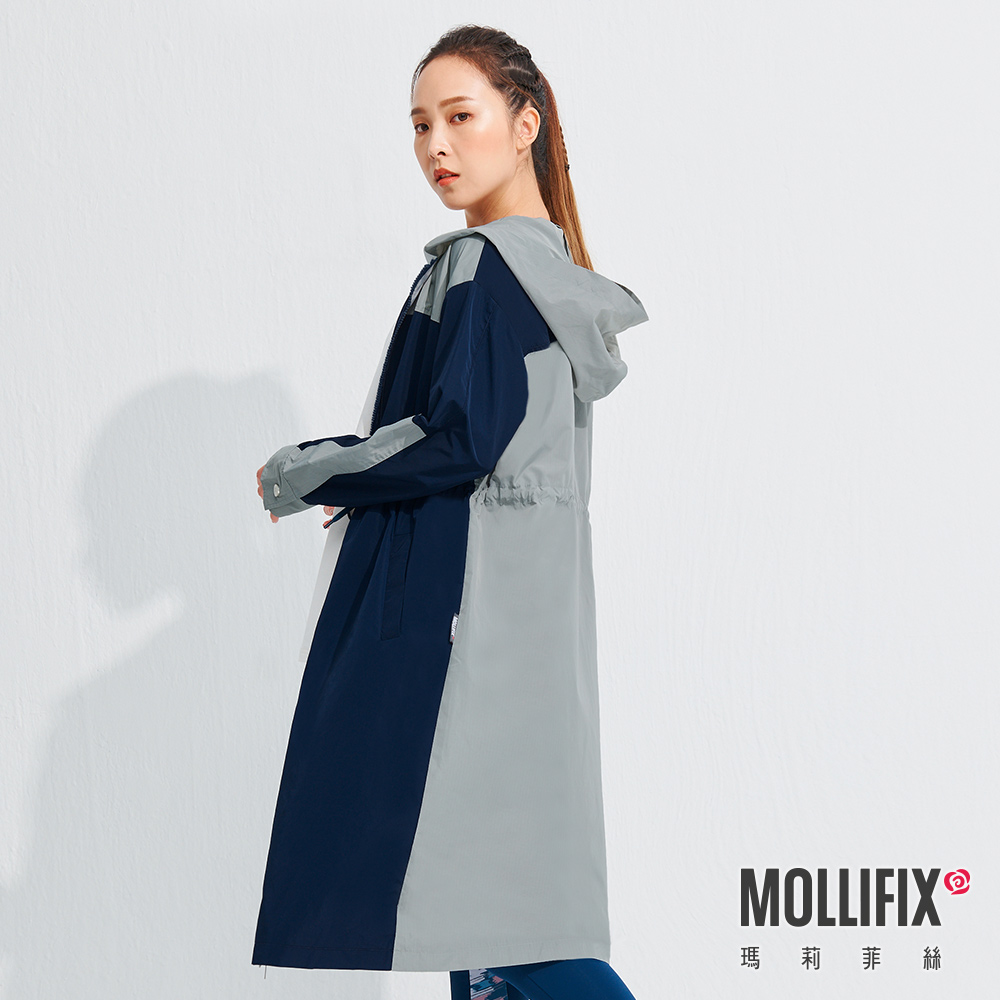MOLLIFIX 撞色連帽長版風衣外套
