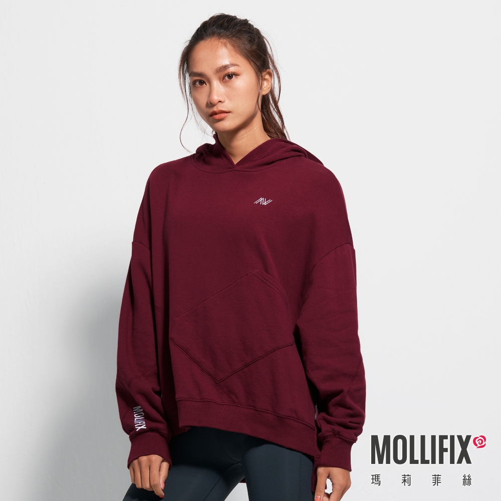 MOLLIFIX TRULY不規則前口袋帽T長袖上衣