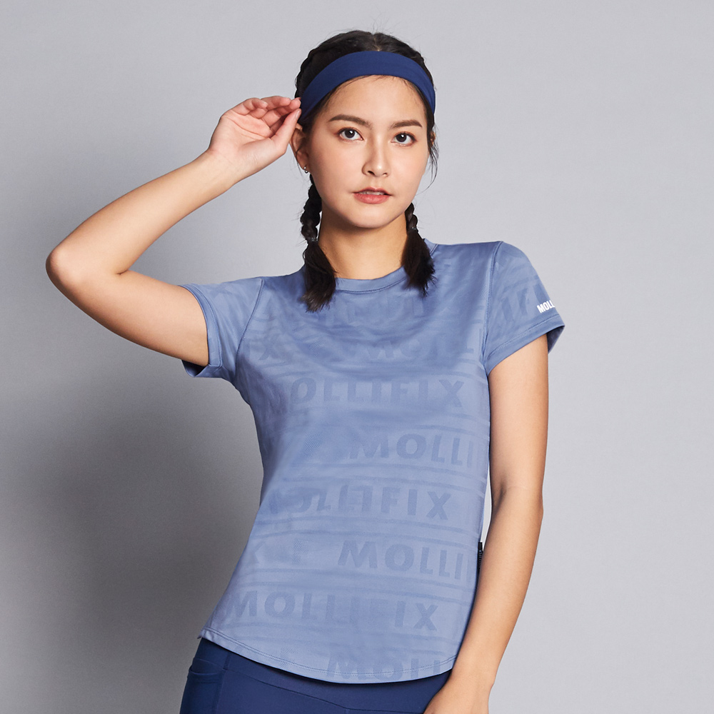 MOLLIFIX logo緹花透氣修身排汗短袖上衣