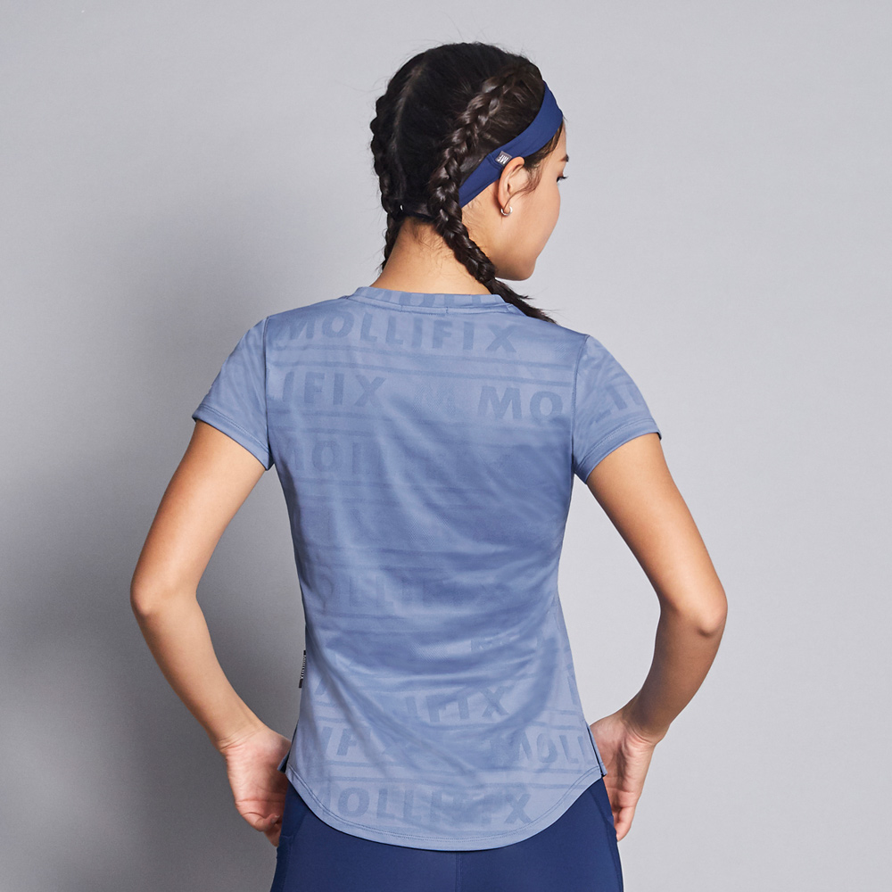 MOLLIFIX logo緹花透氣修身排汗短袖上衣