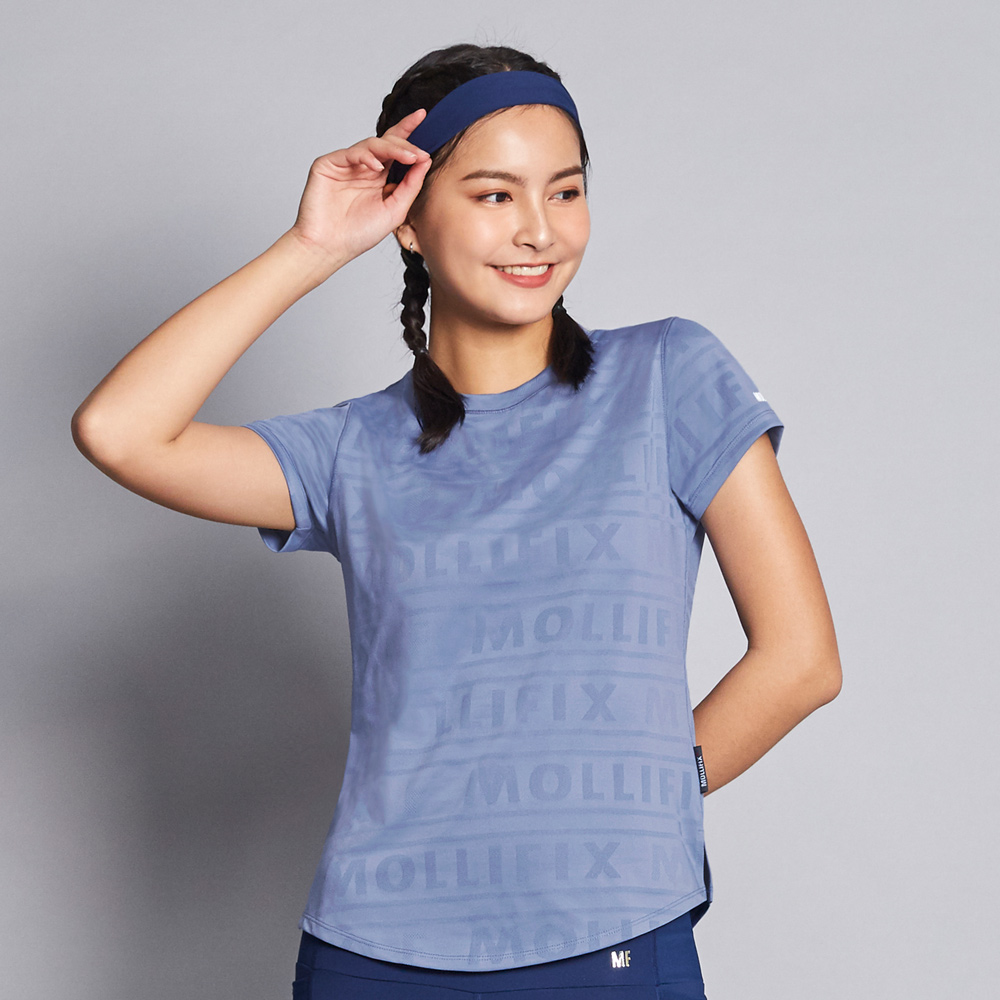 MOLLIFIX logo緹花透氣修身排汗短袖上衣