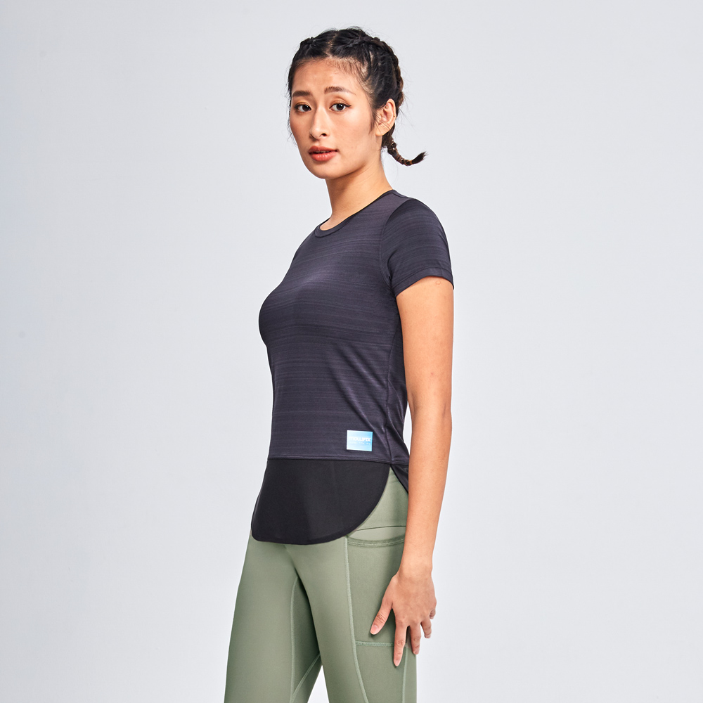 MOLLIFIX 下擺圓弧拚網訓練上衣