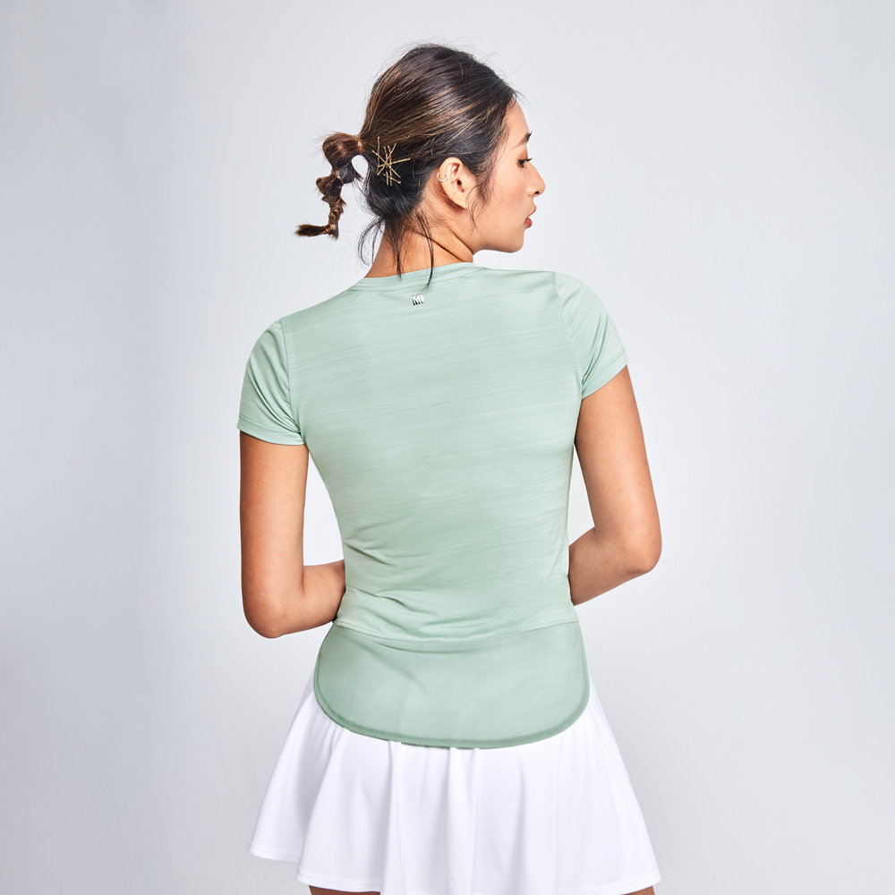 MOLLIFIX 下擺圓弧拚網訓練上衣