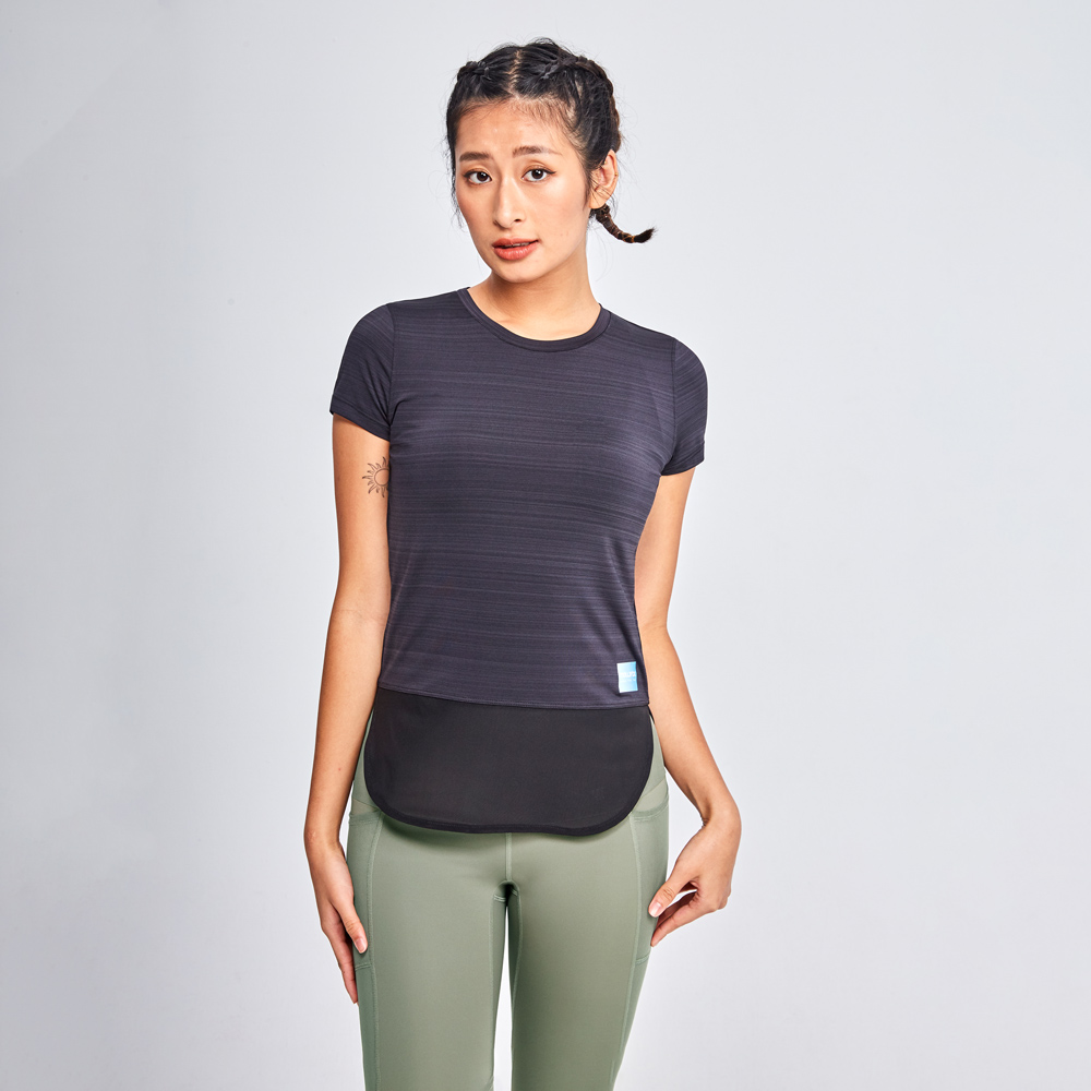 MOLLIFIX 下擺圓弧拚網訓練上衣