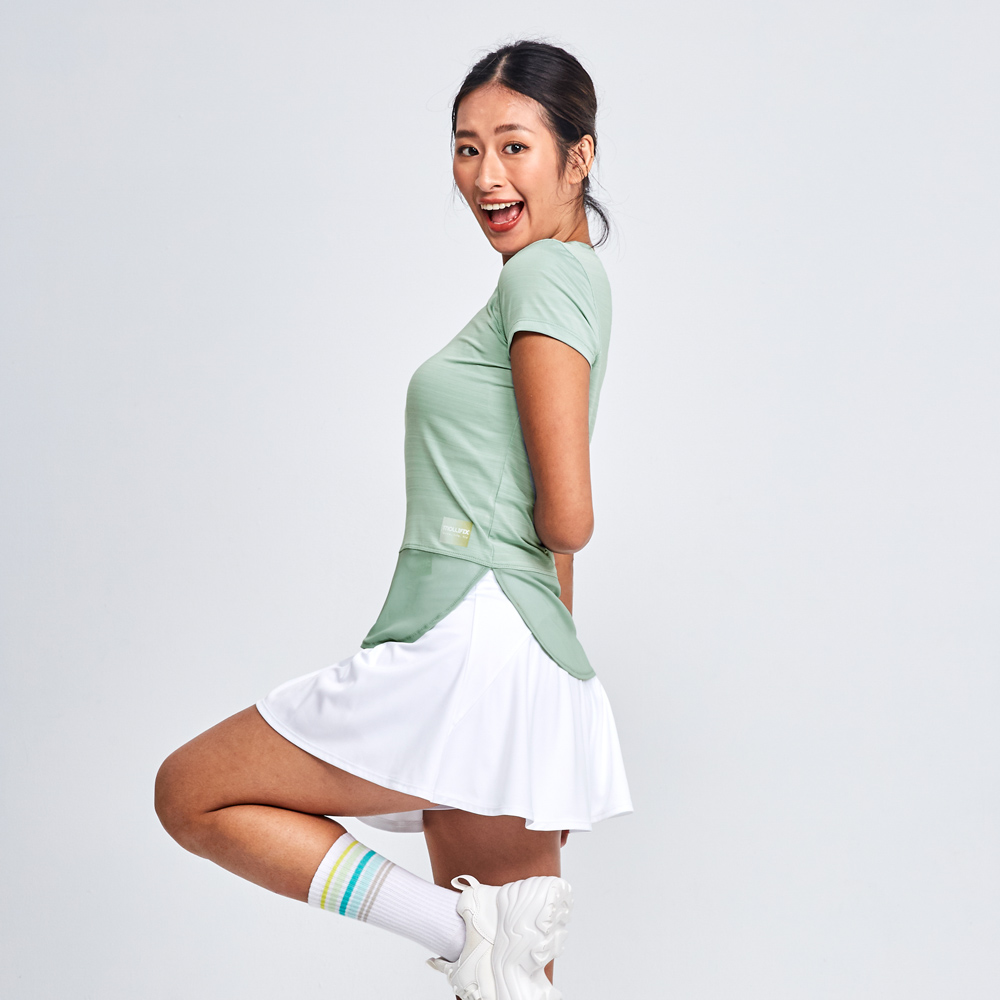 MOLLIFIX 下擺圓弧拚網訓練上衣