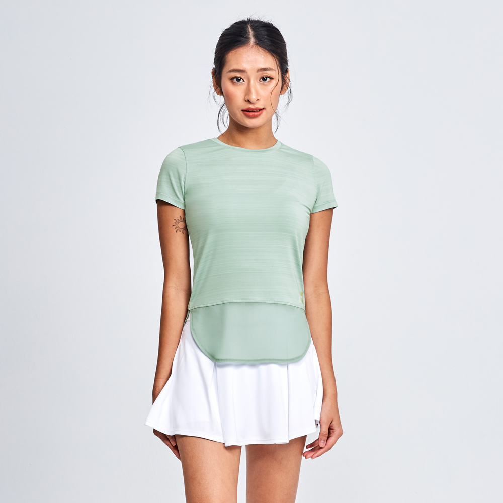 MOLLIFIX 下擺圓弧拚網訓練上衣