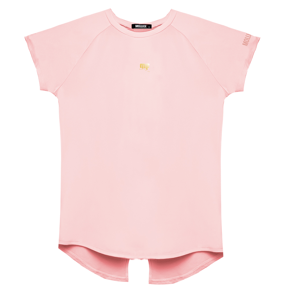 MOLLIFIX 美背後透網開岔短袖上衣