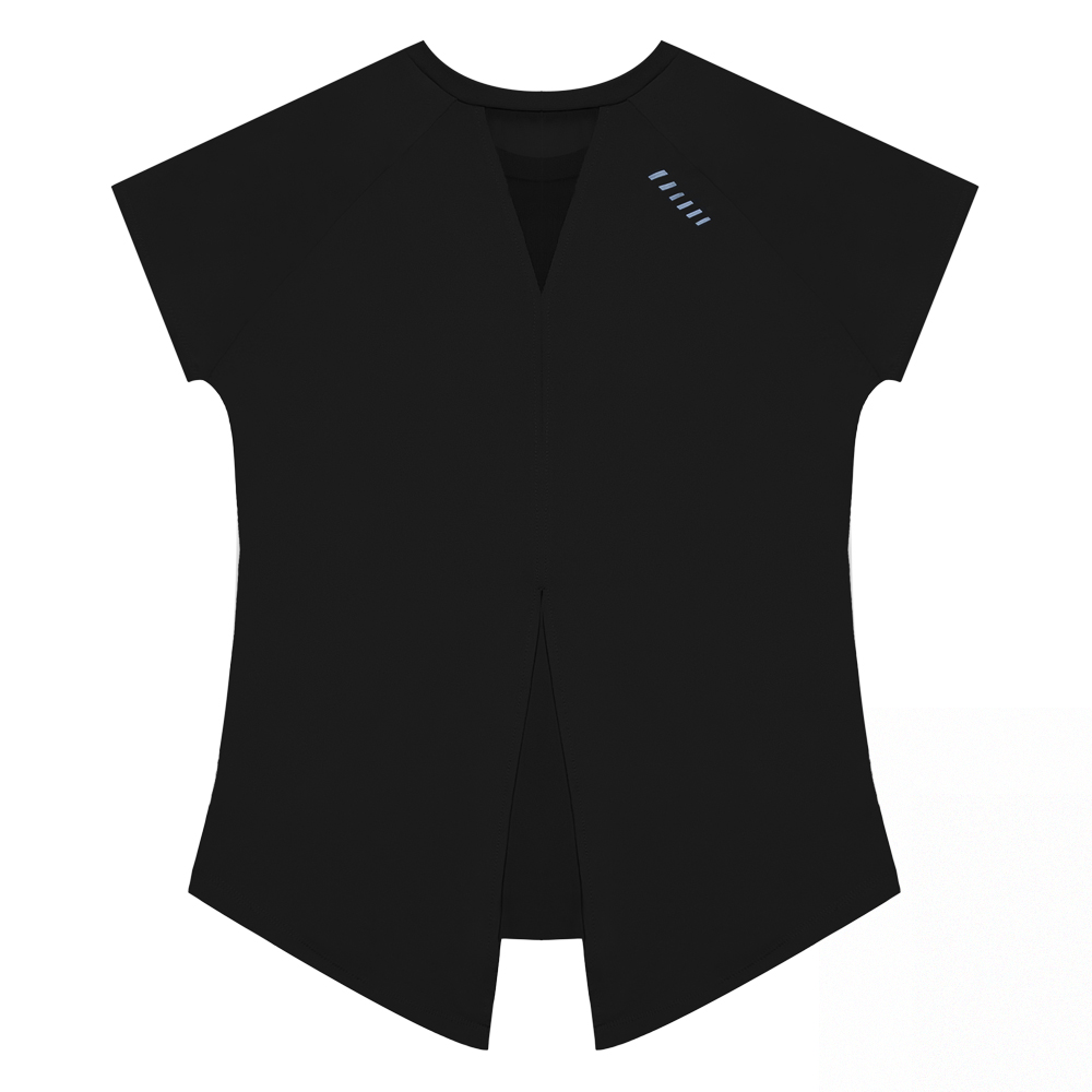 MOLLIFIX 美背後透網開岔短袖上衣