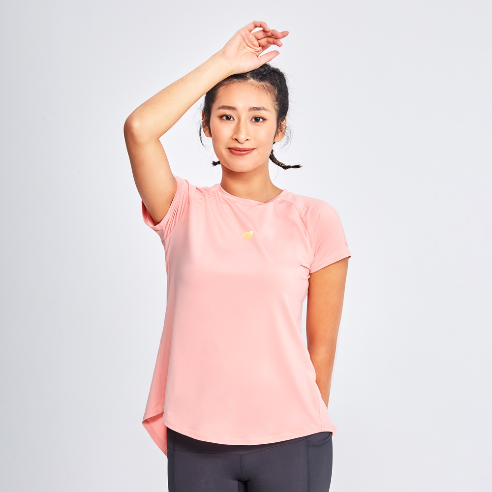 MOLLIFIX 美背後透網開岔短袖上衣