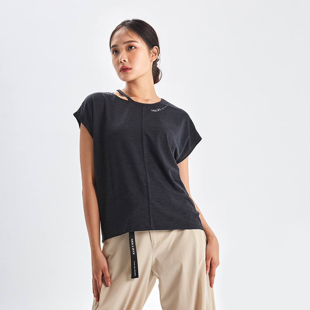 MOLLIFIX 鏤空造型小包袖運動上衣