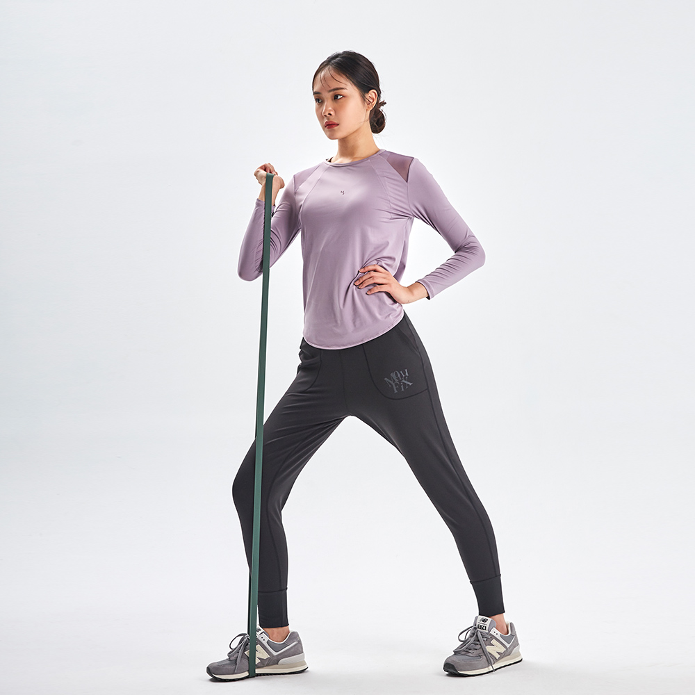 MOLLIFIX 前抓摺拚網透氣長袖訓練上衣