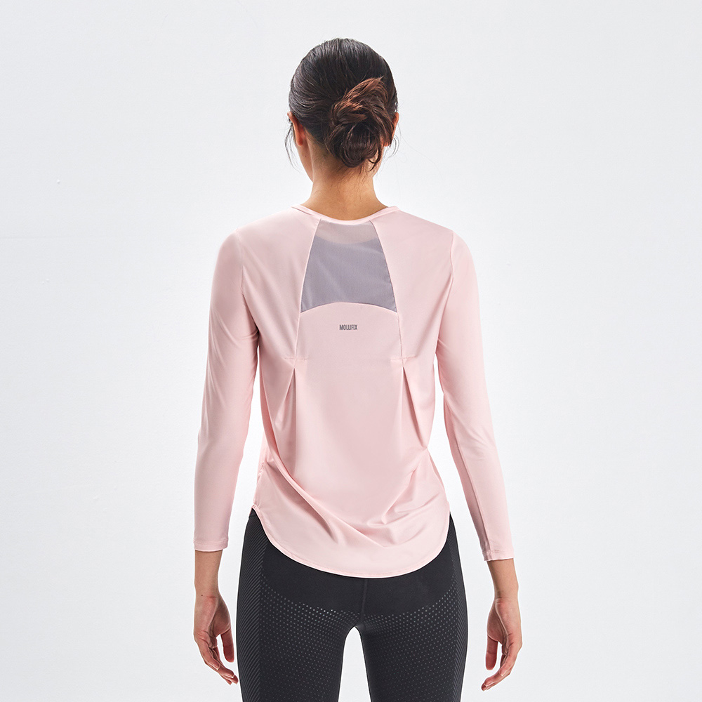 MOLLIFIX 前抓摺拚網透氣長袖訓練上衣