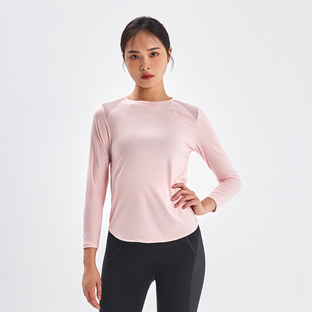 MOLLIFIX 前抓摺拚網透氣長袖訓練上衣