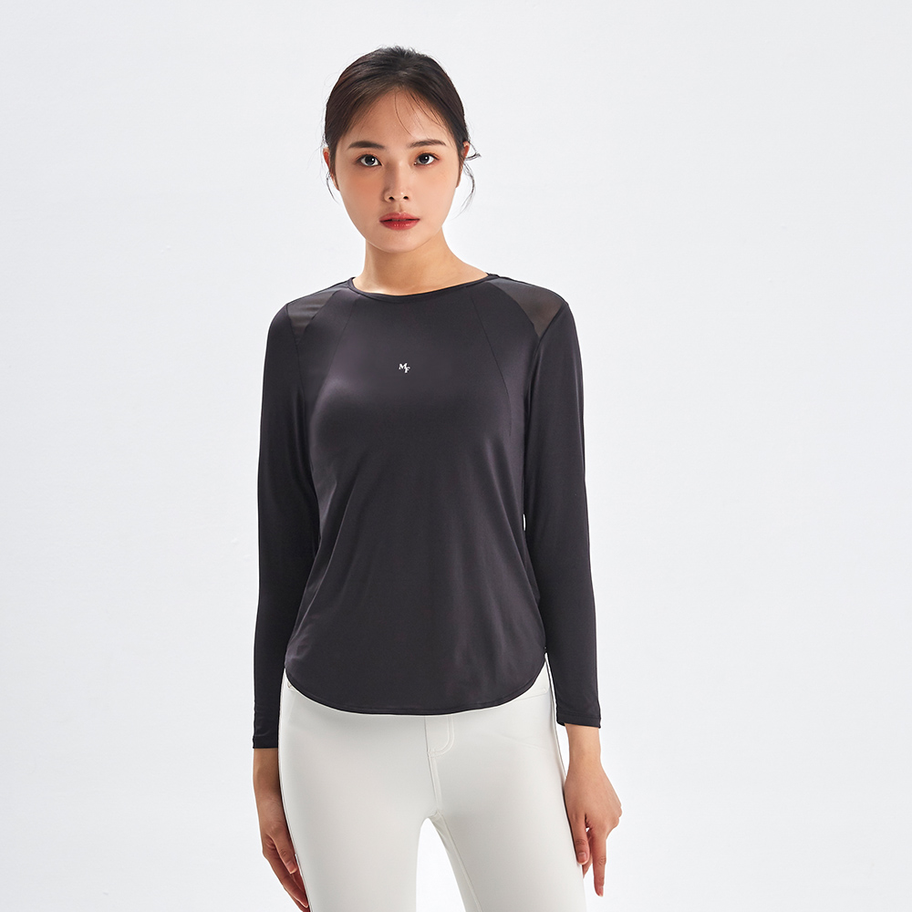 MOLLIFIX 前抓摺拚網透氣長袖訓練上衣