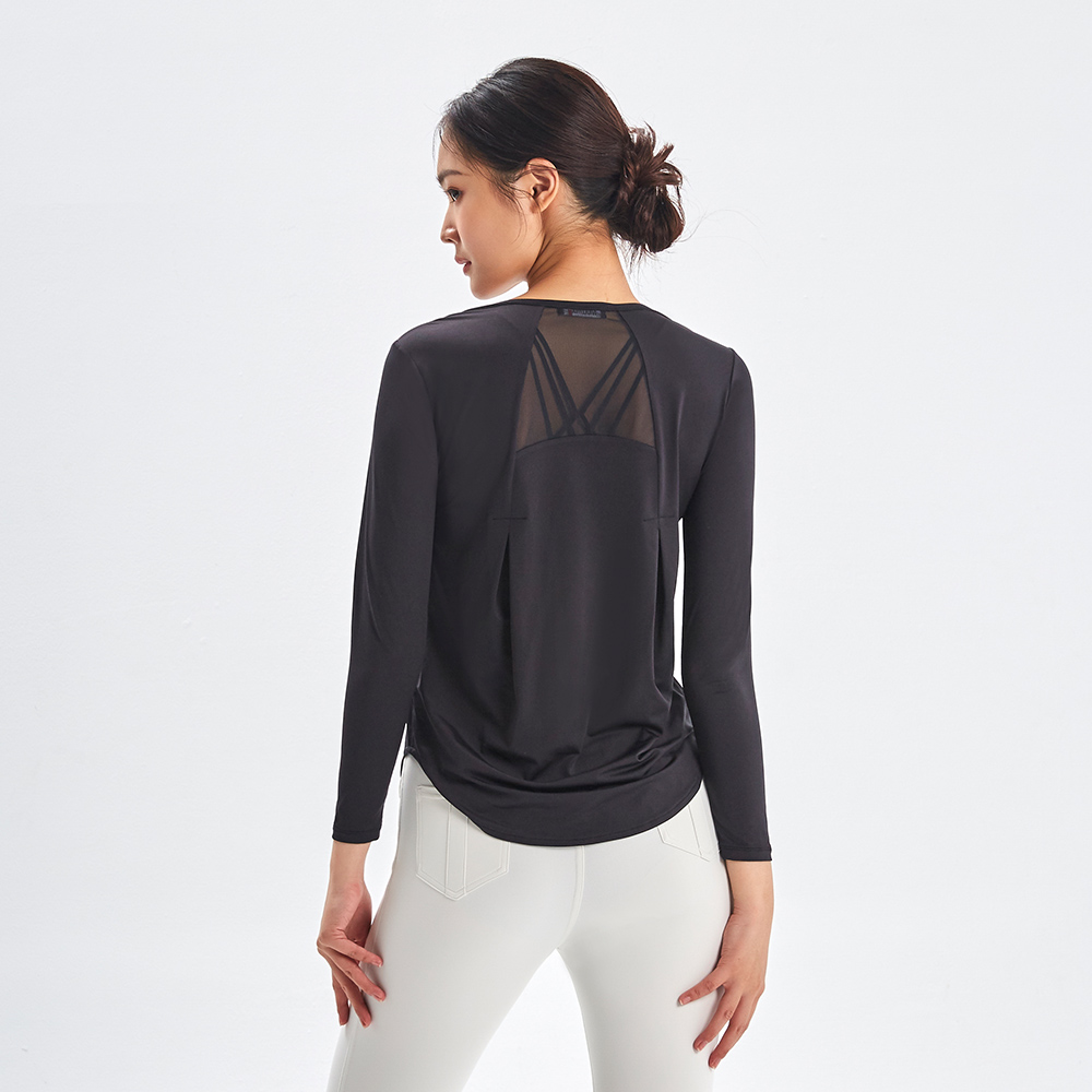 MOLLIFIX 前抓摺拚網透氣長袖訓練上衣