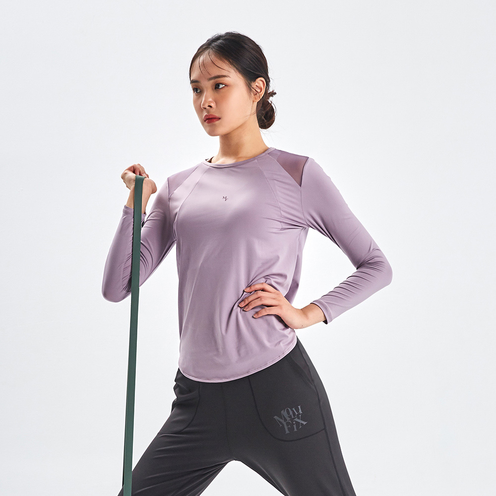 MOLLIFIX 前抓摺拚網透氣長袖訓練上衣