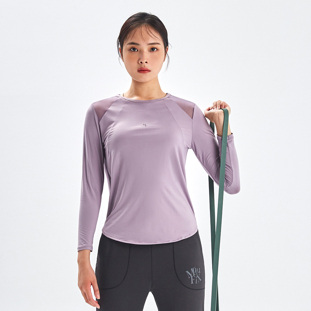 MOLLIFIX 前抓摺拚網透氣長袖訓練上衣
