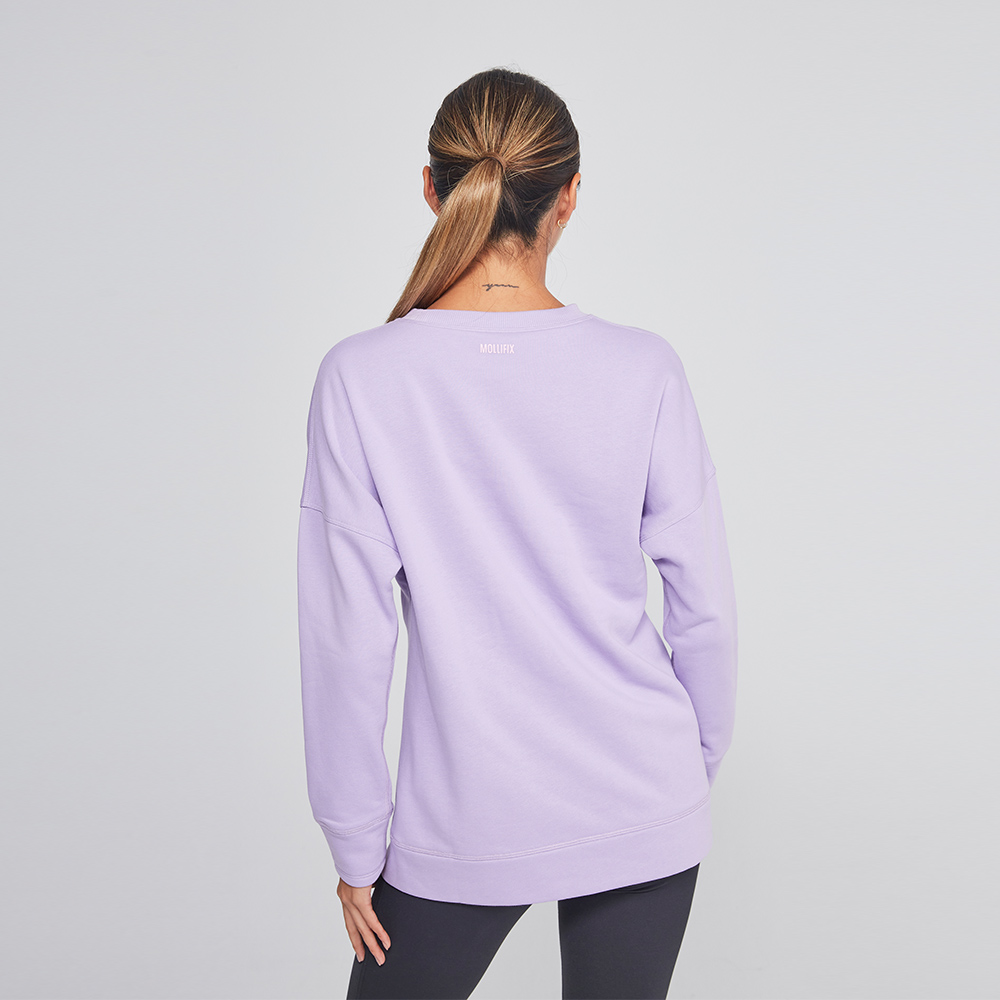 MOLLIFIX 刺繡撞色開衩圓領上衣