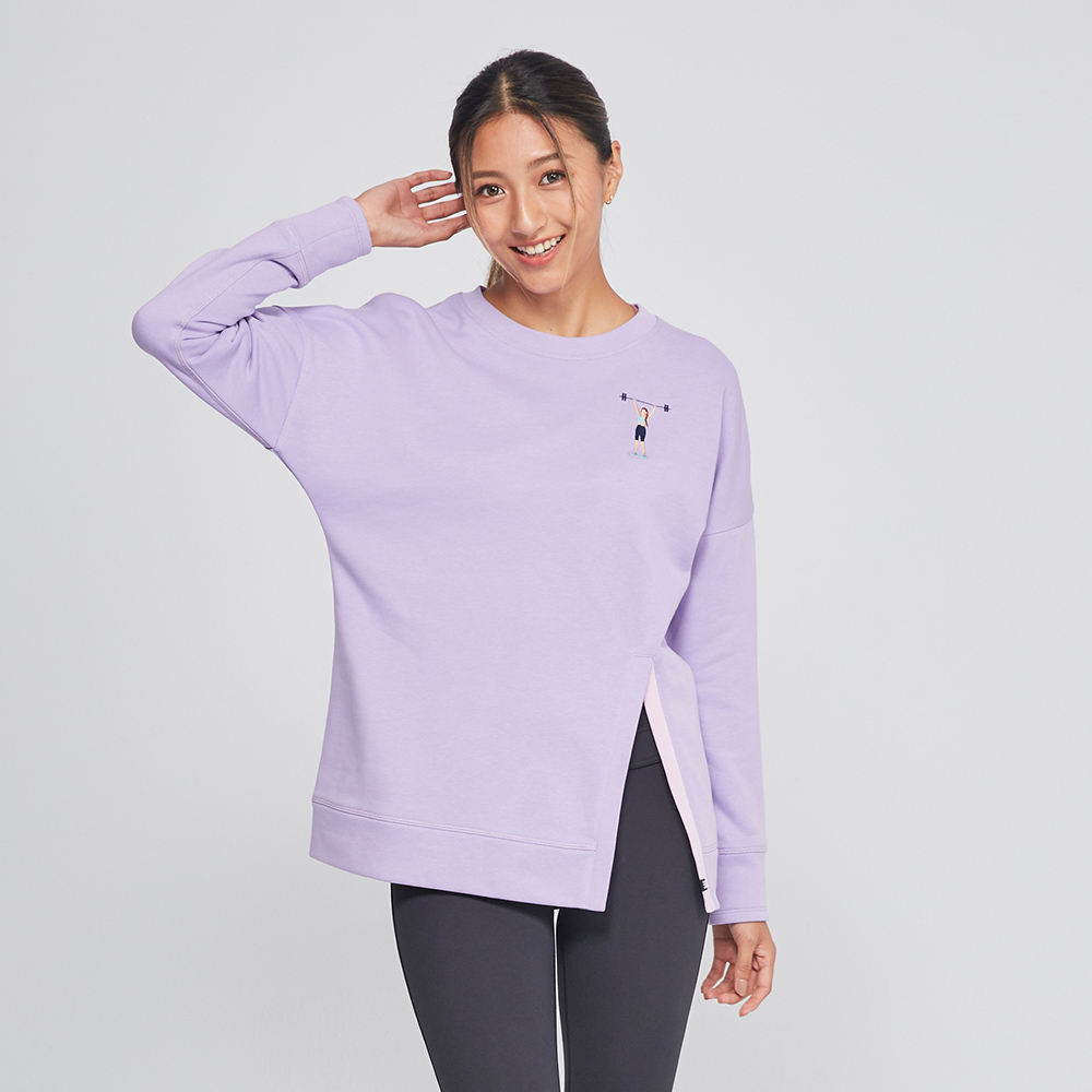 MOLLIFIX 刺繡撞色開衩圓領上衣