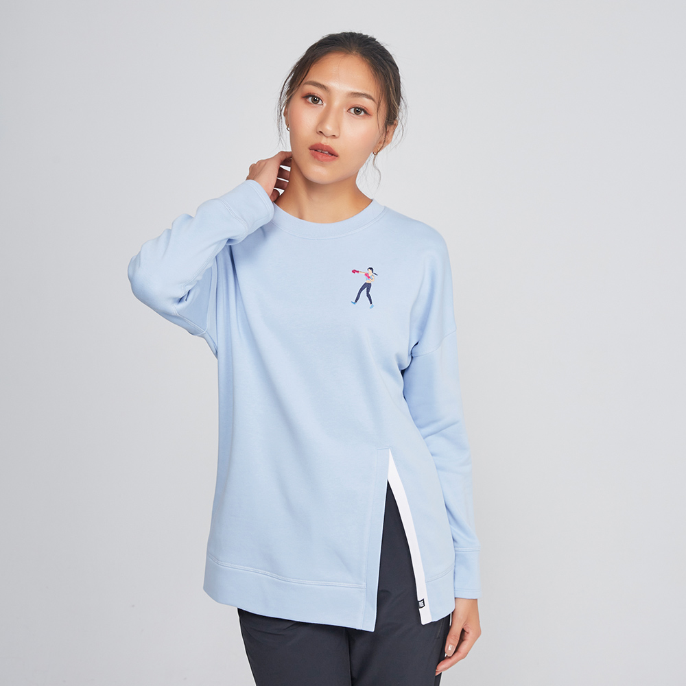 MOLLIFIX 刺繡撞色開衩圓領上衣