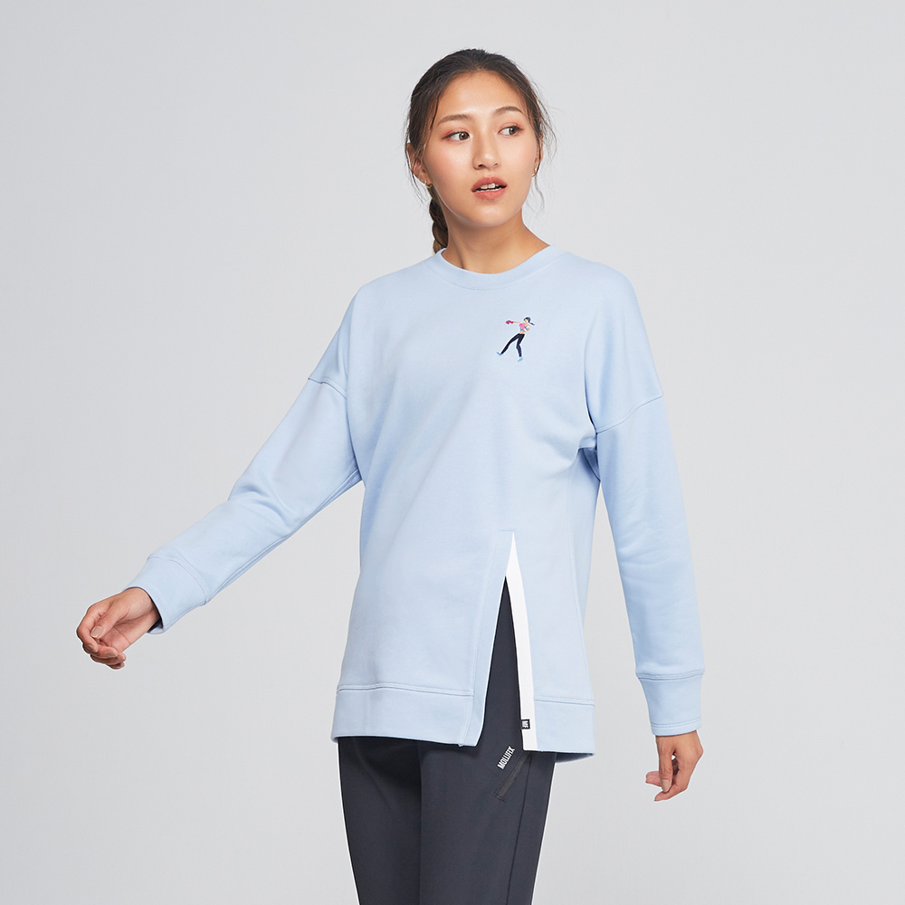 MOLLIFIX 刺繡撞色開衩圓領上衣