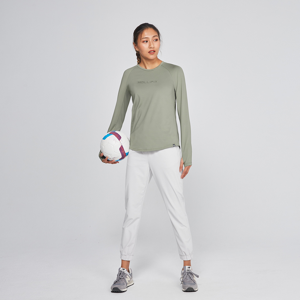MOLLIFIX 美背後透網開衩長袖訓練上衣