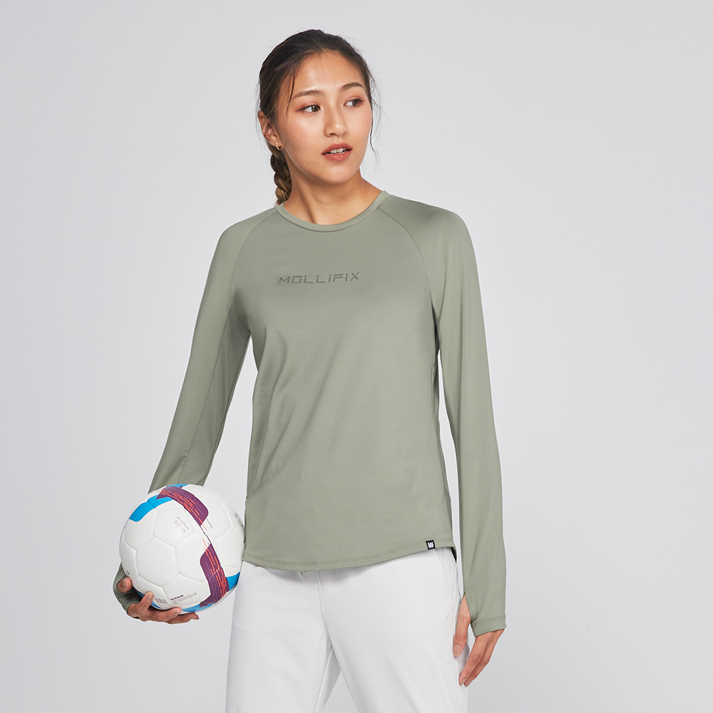 MOLLIFIX 美背後透網開衩長袖訓練上衣