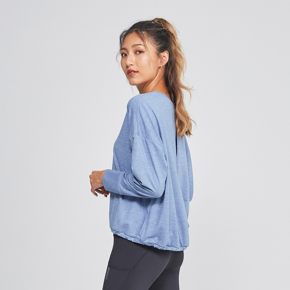 MOLLIFIX 後背交疊鏤空長袖圓領上衣