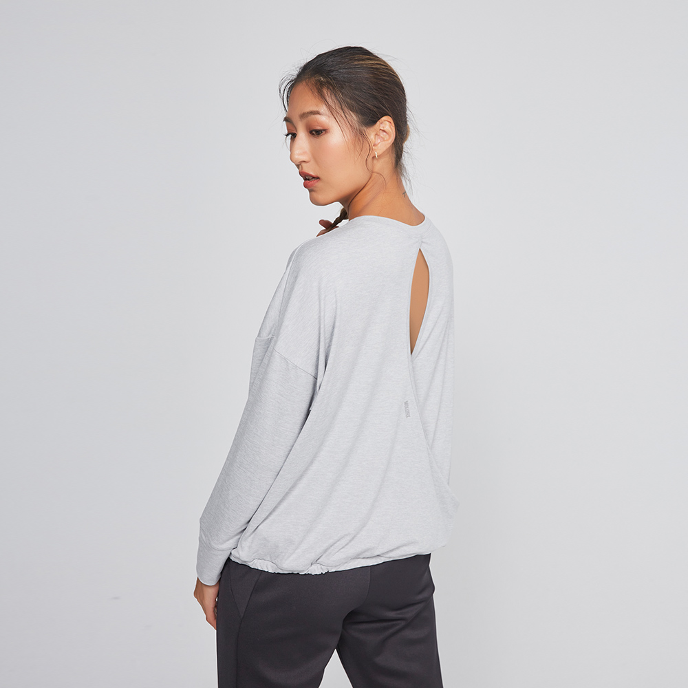 MOLLIFIX 後背交疊鏤空長袖圓領上衣