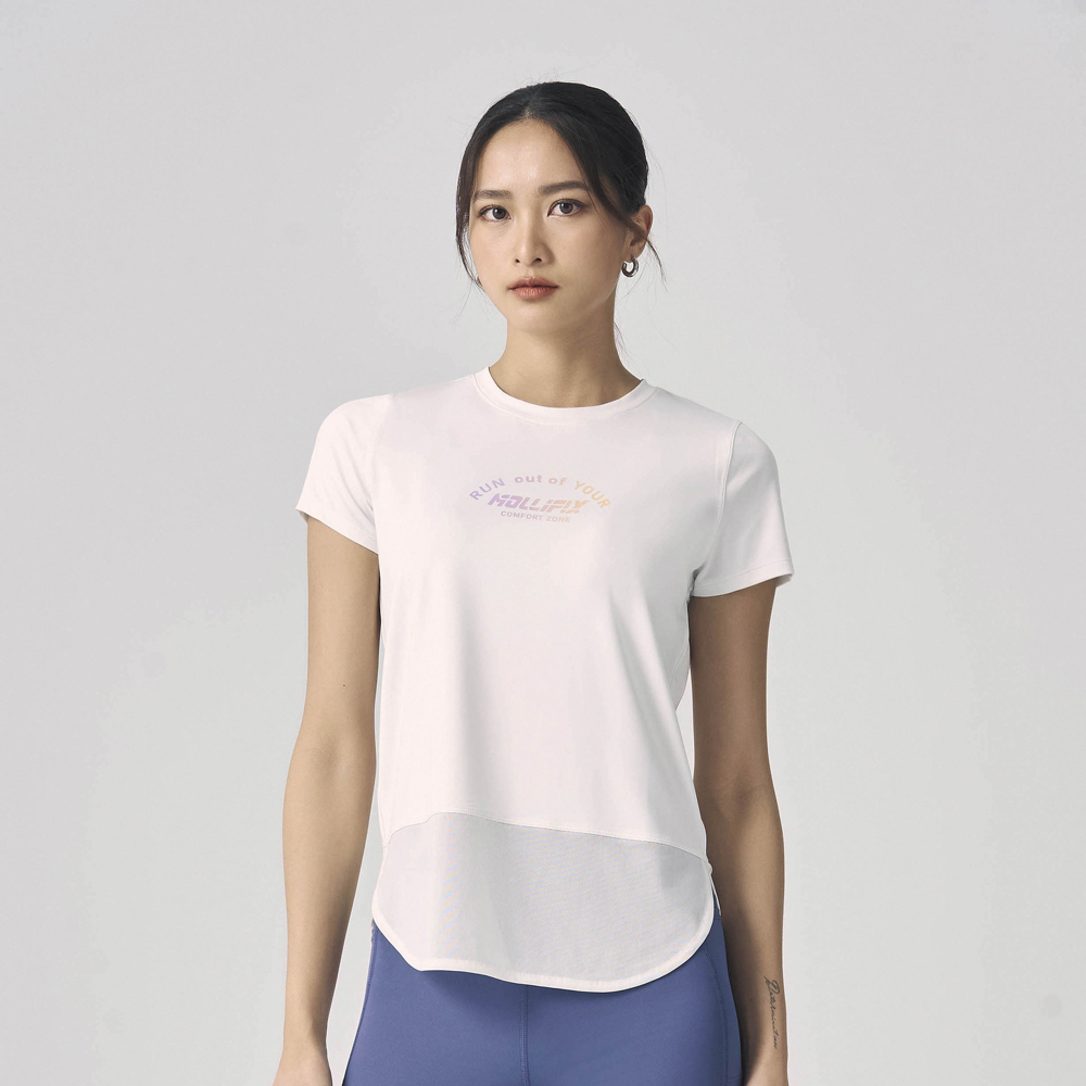 MOLLIFIX 抗菌下擺圓弧拚網短袖上衣