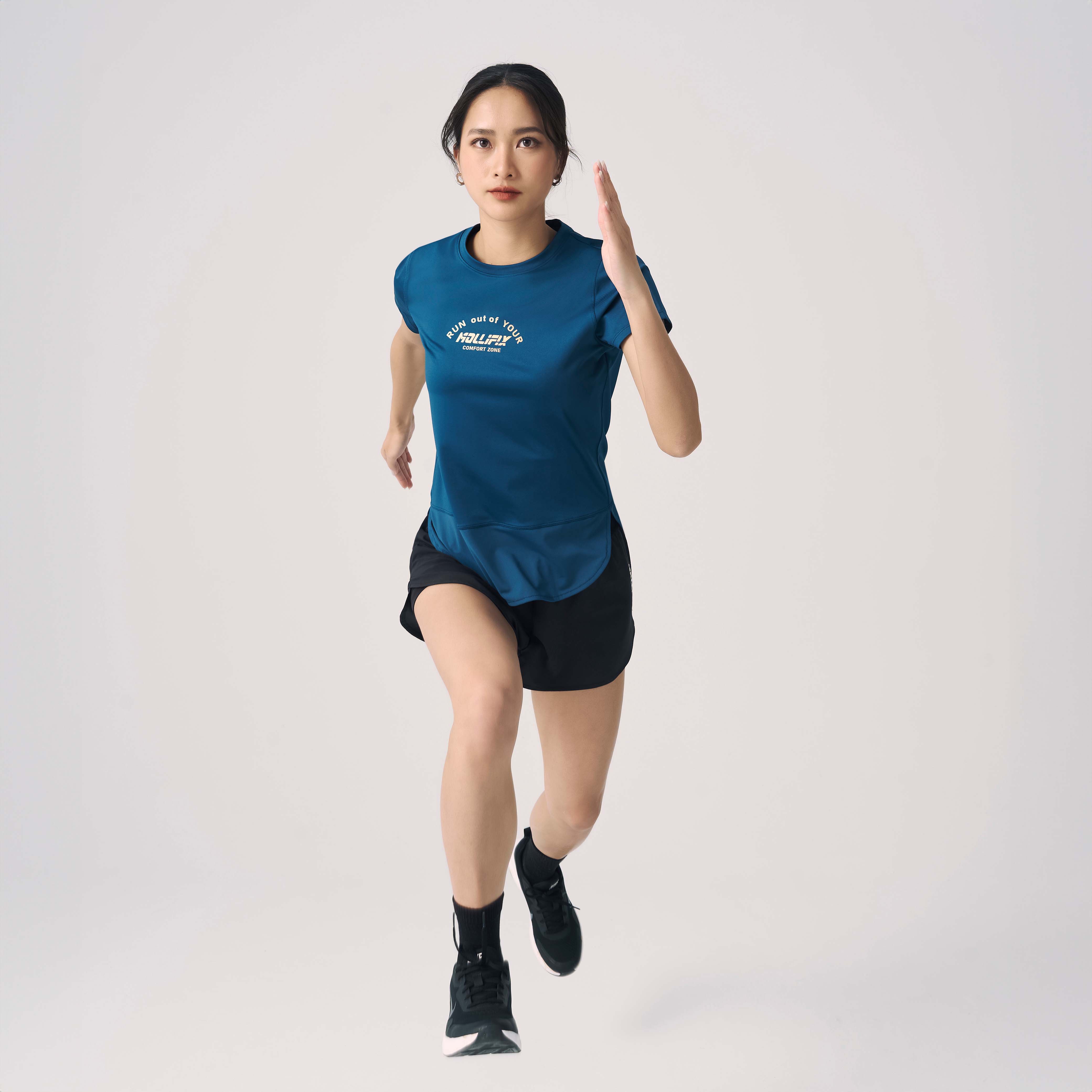 MOLLIFIX 抗菌下擺圓弧拚網短袖上衣