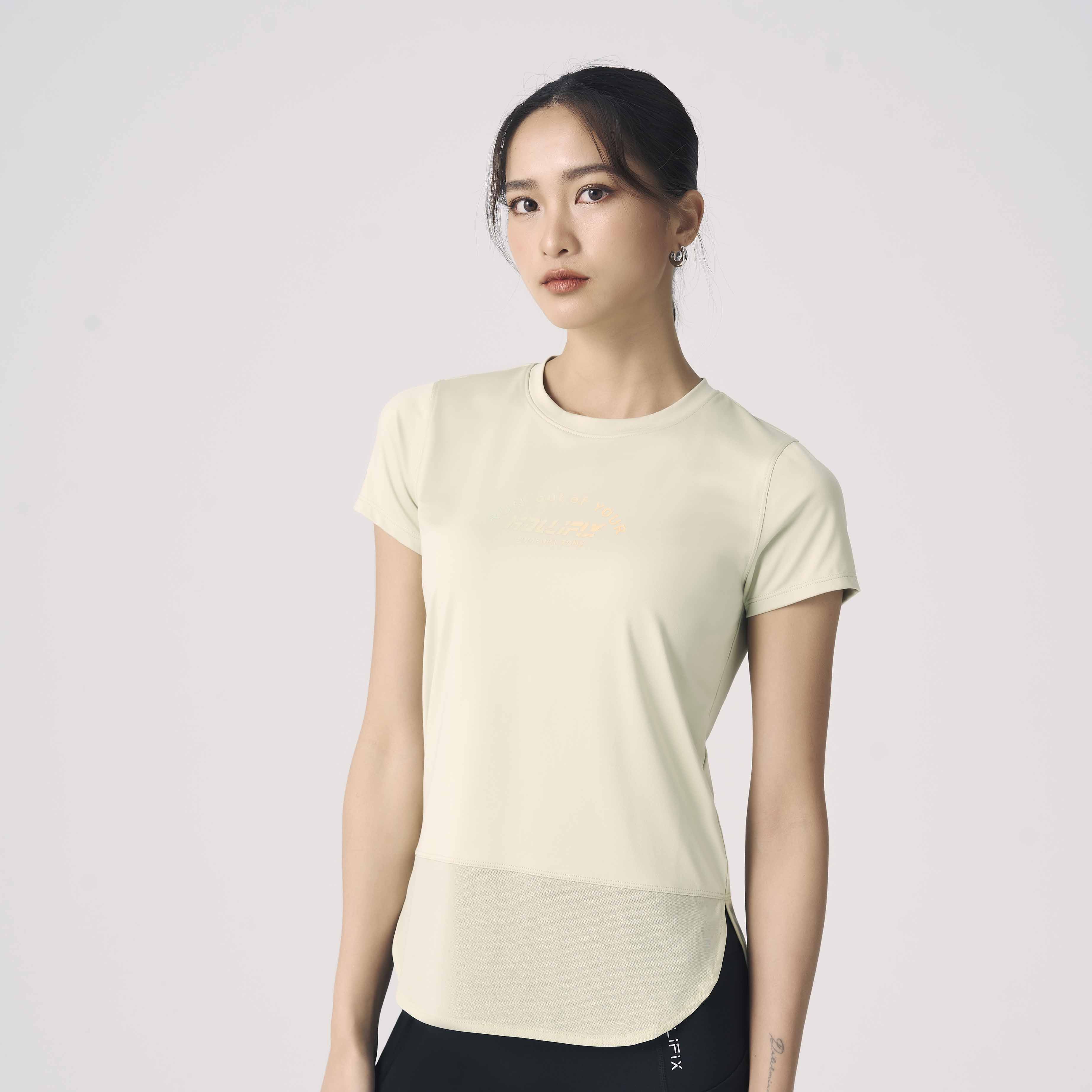 MOLLIFIX 抗菌下擺圓弧拚網短袖上衣