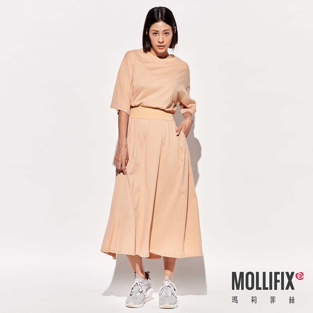 MOLLIFIX  氣質縮腰短袖口袋洋裝