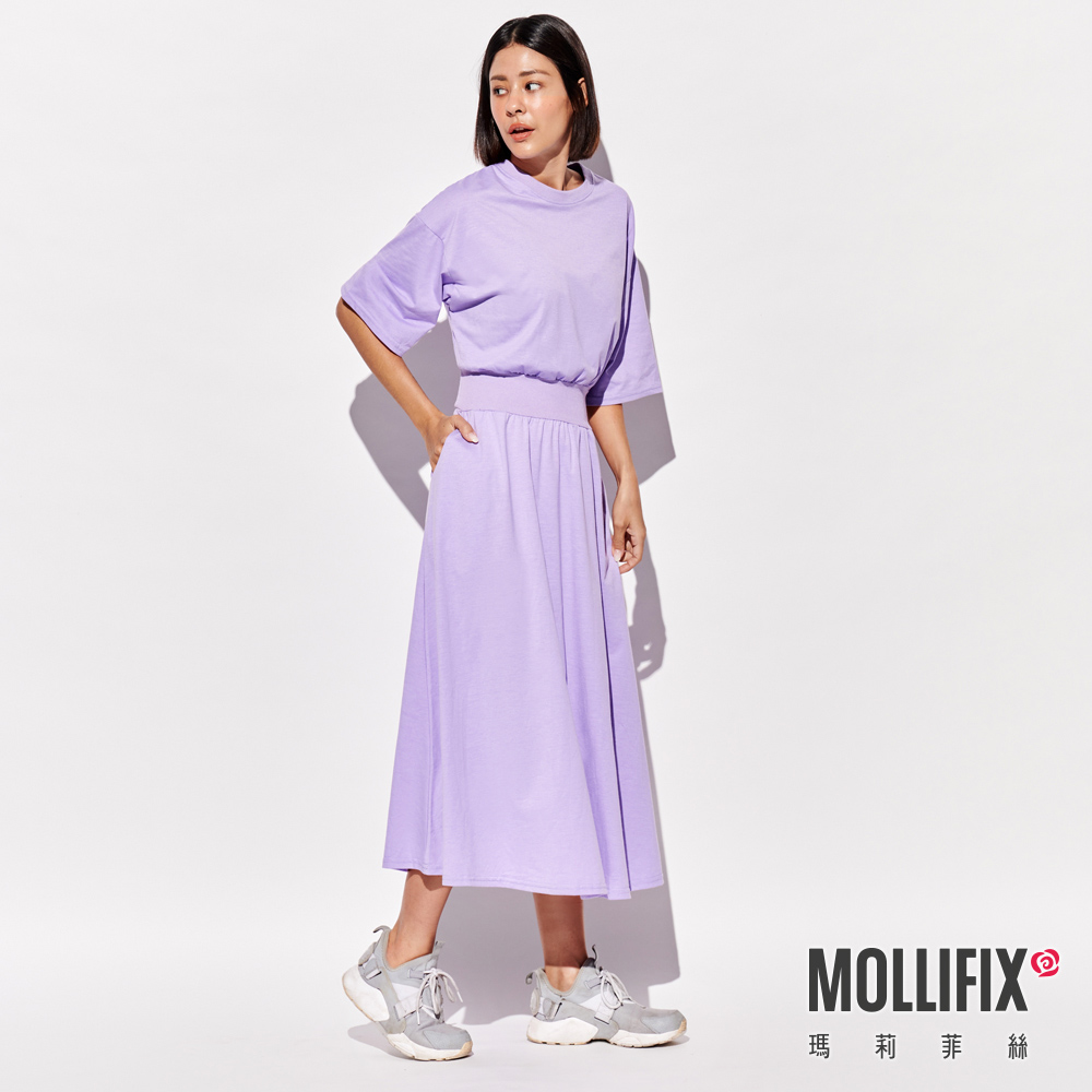 MOLLIFIX  氣質縮腰短袖口袋洋裝