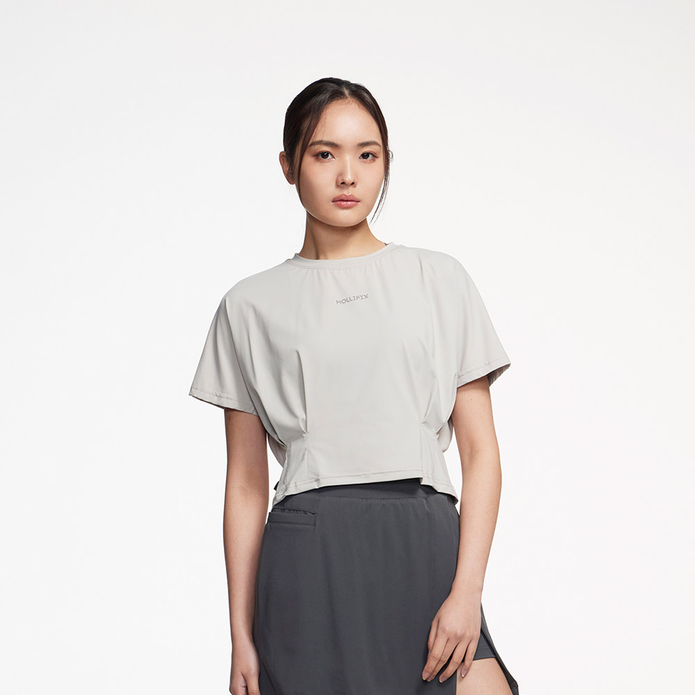 MOLLIFIX 冰感高彈 收腰活褶短袖上衣