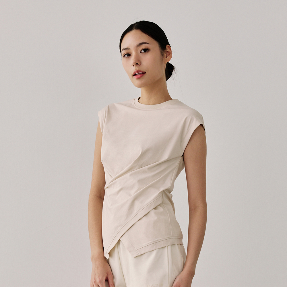 美型抓褶 涼感無袖上衣