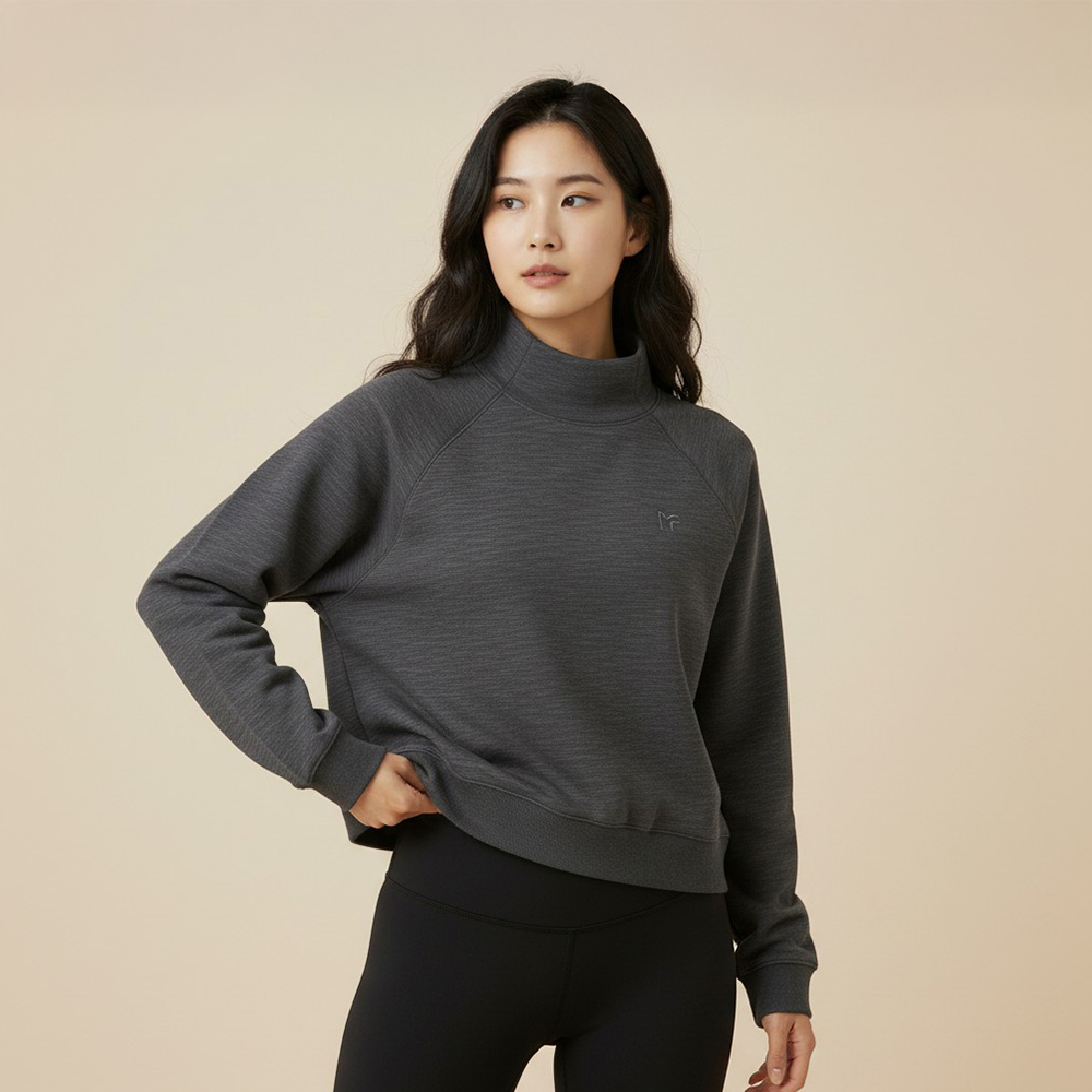 輕刷毛節紋立領袖上衣